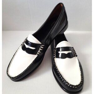 GH Bass Weejuns Whitney Penny Loafers Black White Leather Womens 9 M Preppy NWOB